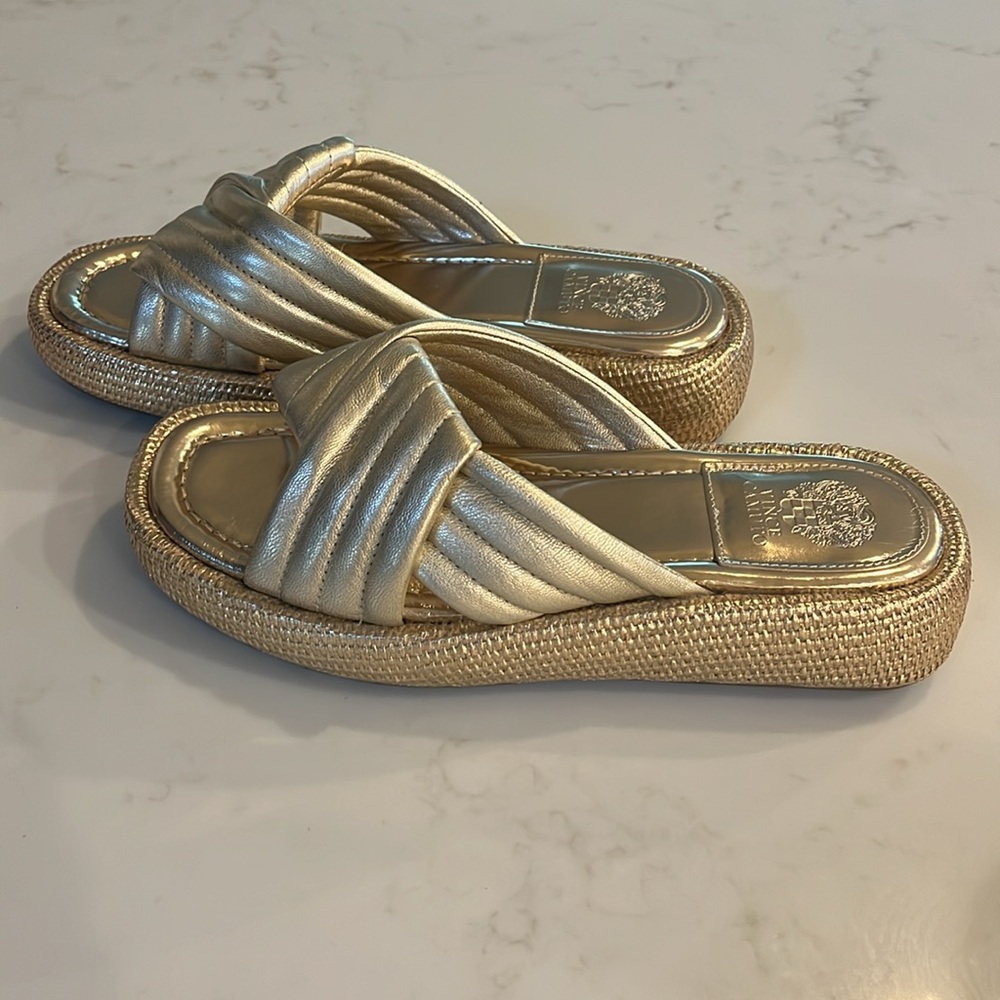 Vince Camuto Gold Braided Platform Slide Sandals